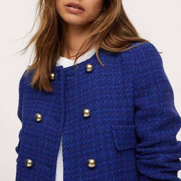 Mango Cropped Tweed Blazer New - Picture 6 of 10